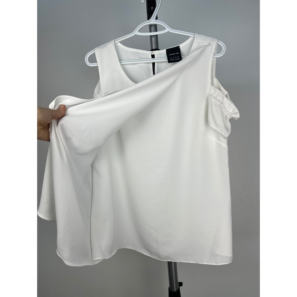 Cartise White Cold Shoulder Asymmetrical Wrap Blouse Ruffle Sleeve Size 8 810308 - Picture 3 of 6